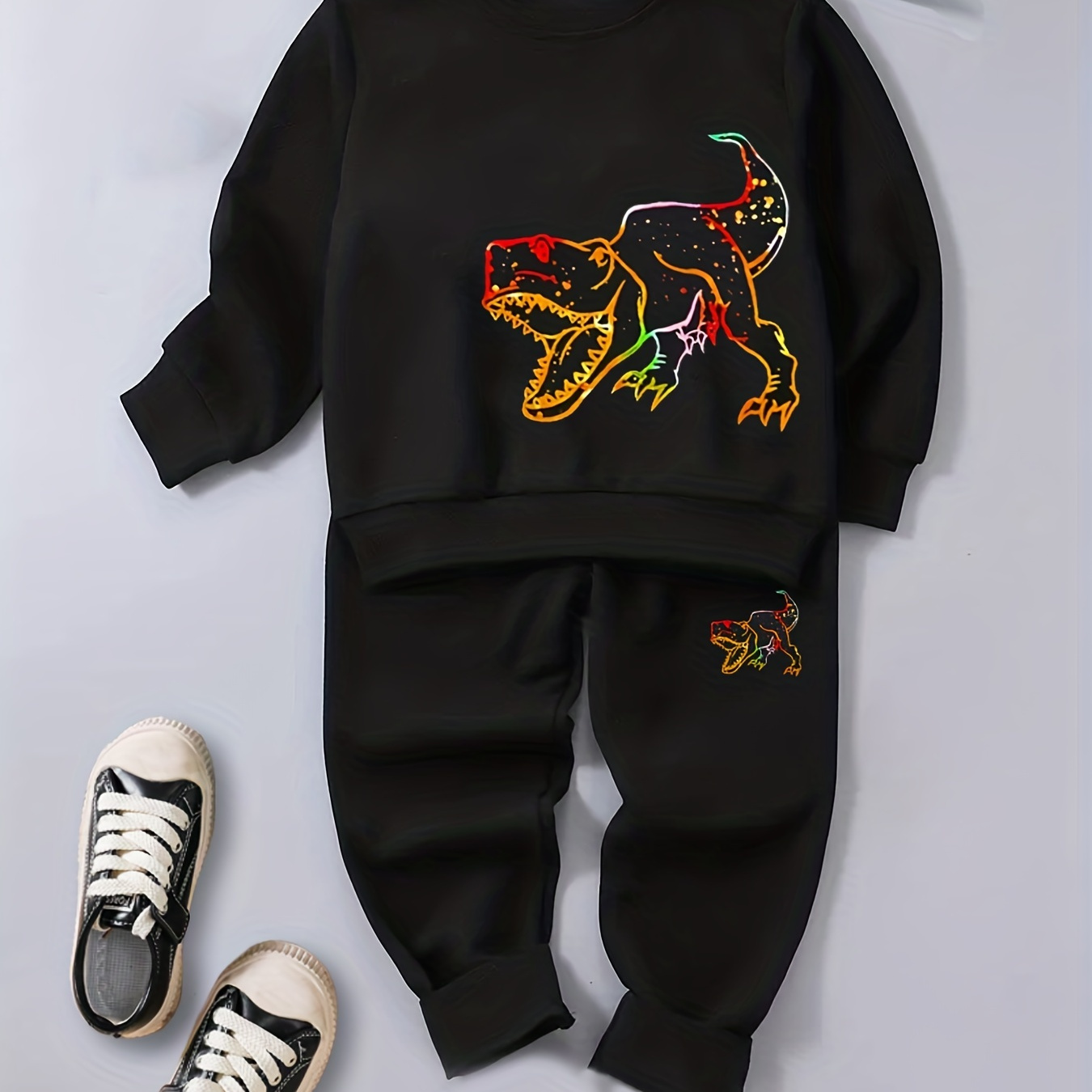 

Paint Splash Dinosaur Pattern Boy's 2pcs, Sweatshirt & Sweatpants Set, Casual Outfits, Kids Clothes For Spring Fall Winter