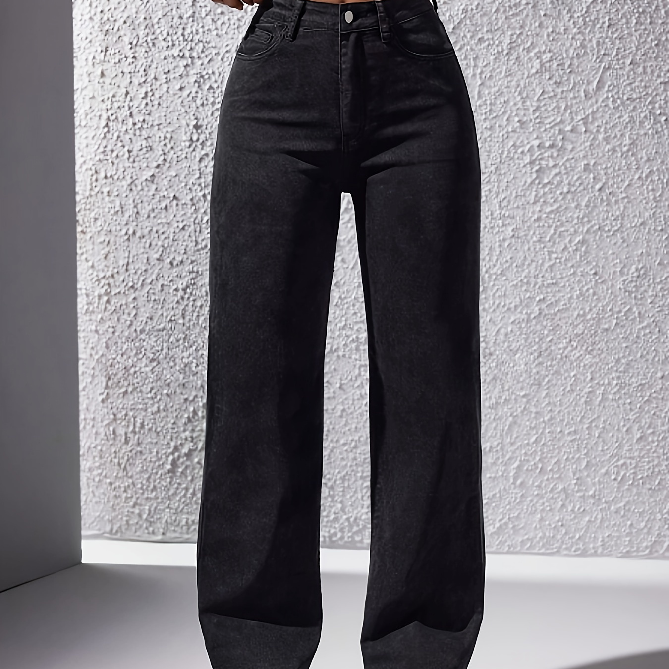 

Elegant Viscose Denim Flare Pants With Button Closure - Fall/