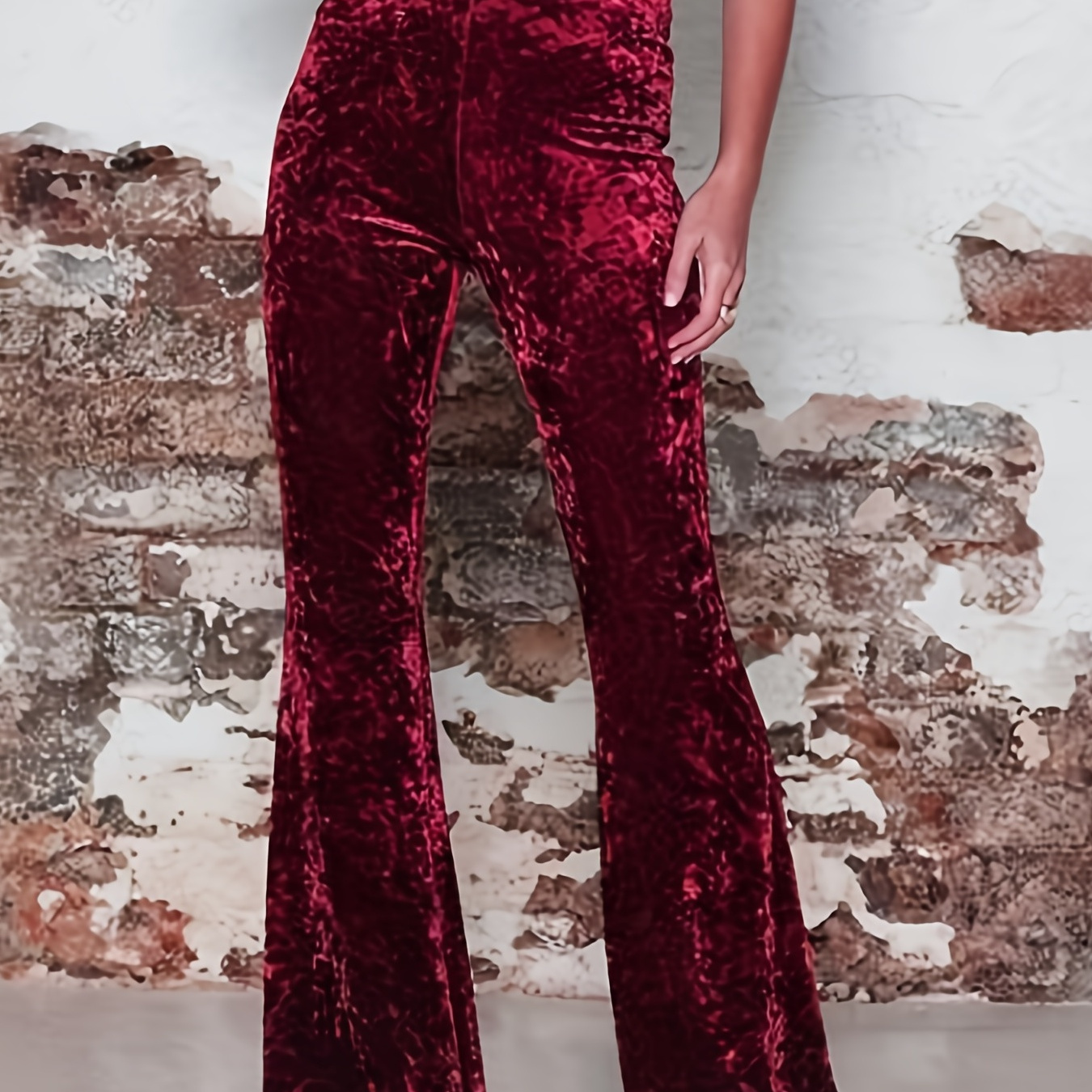 Stretch velvet flared trousers in Red Ready-to-wear