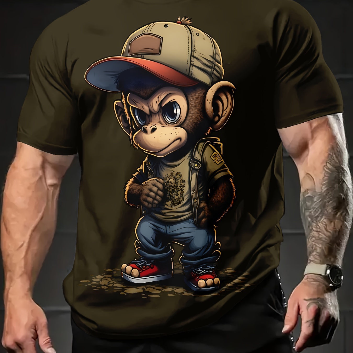 

Men's Monkey Graphic Print T-shirt, Casual Short Sleeve Crew Neck Tee, Men's Clothing For Summer Outdoor
