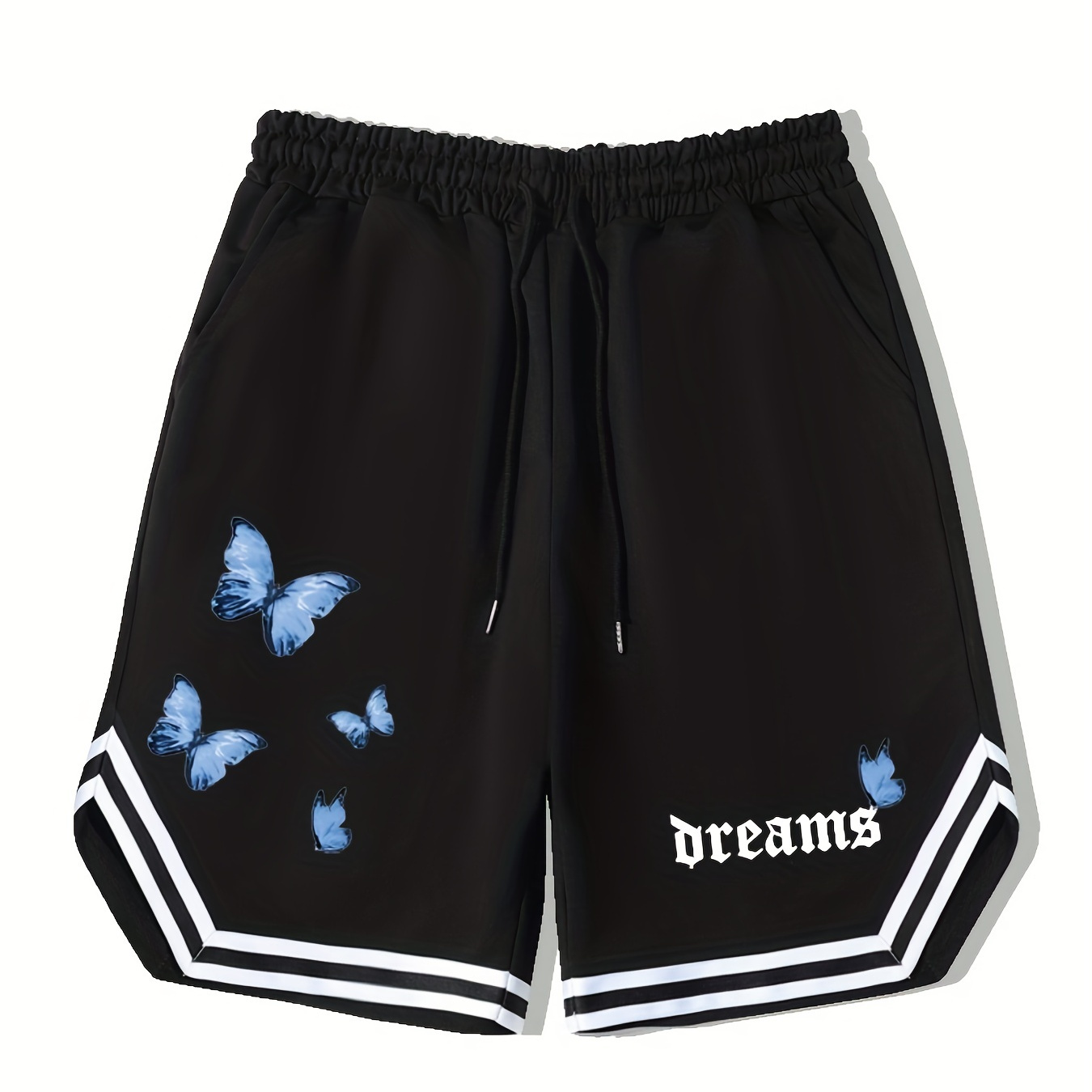 

Dreams Butterfly Stripe Comfy Shorts, Men's Casual Solid Color Slightly Stretch Elastic Waist Drawstring Shorts For Summer