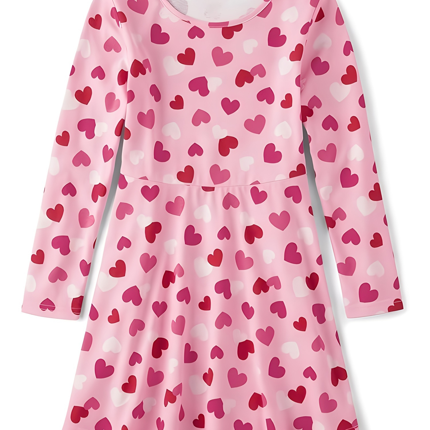 

Toddler Girls Cute Heart Graphic Crew Neck Long Sleeve Dress For Spring Fall Party Gift Valentine's Day 1-8y