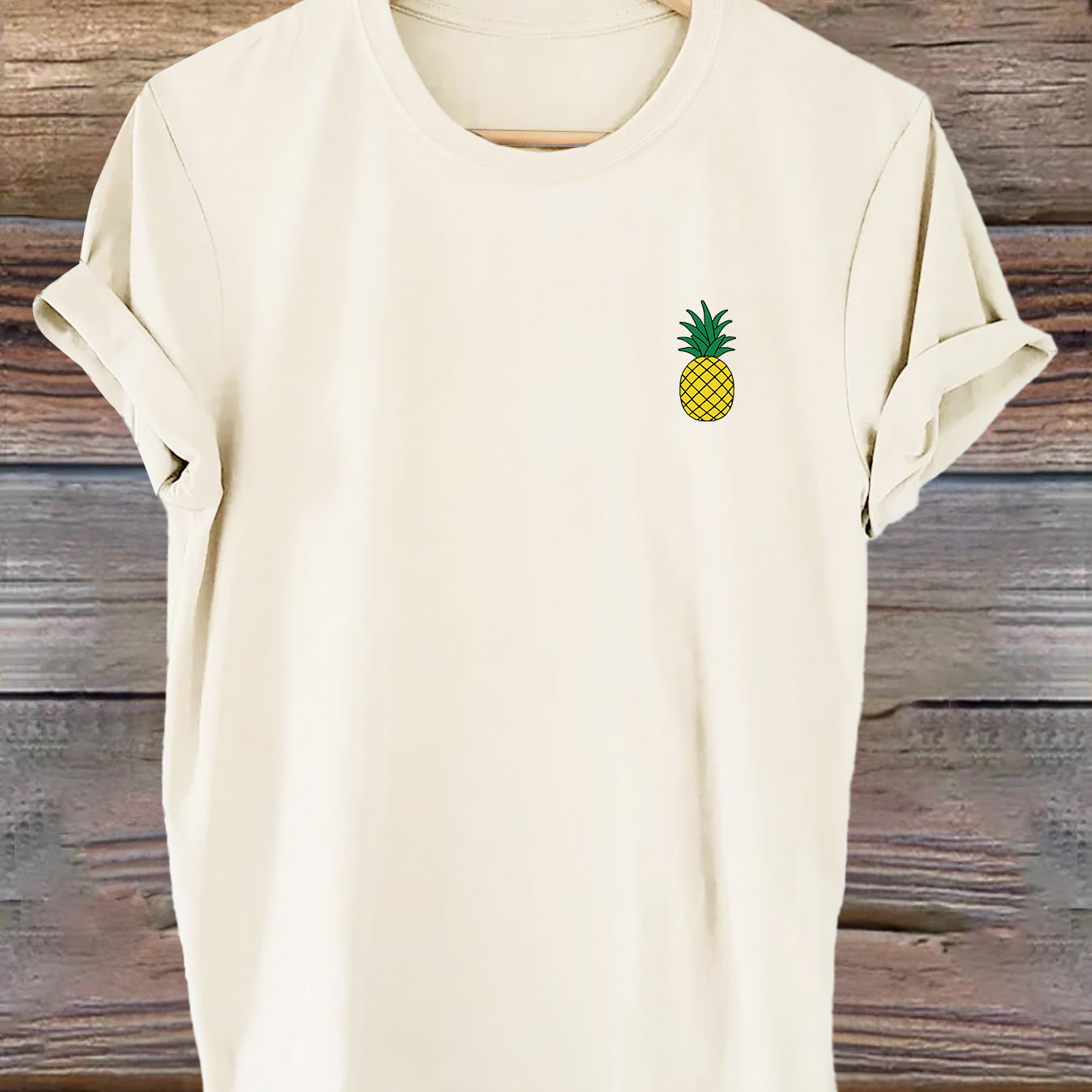 

Pineapple Print T-shirt, Short Sleeve Crew Neck Casual Top For Summer & Spring, Women's Clothing