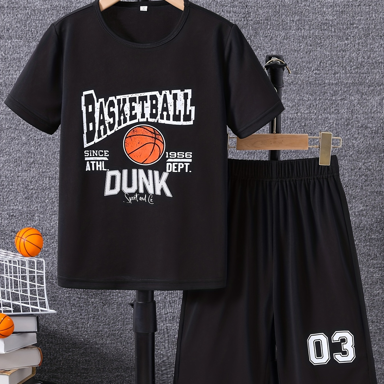 

Boy's Basketball Graphic Sports Outfit Round Neck T-shirt & Shorts Kid's Summer Clothes