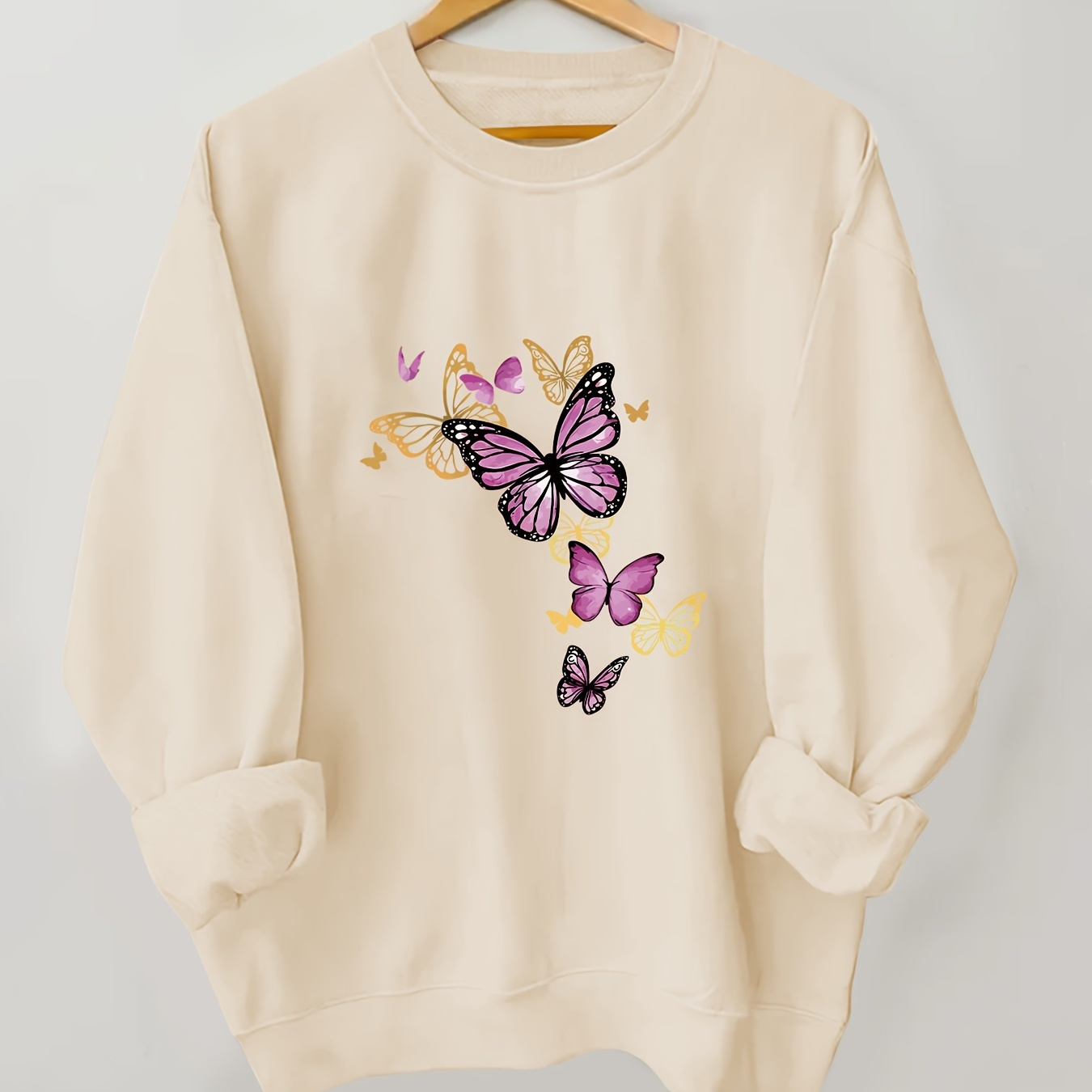 

Size Butterfly Print Sweatshirt For Women - Cozy Long Sleeve Crew Neck Pullover, Fall & Winter