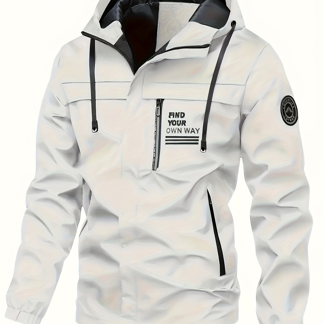 

Men' Casual Windbreaker Hooded Jacket, Outdoor Coat With Zip Pockets - Lightweight And Breathable