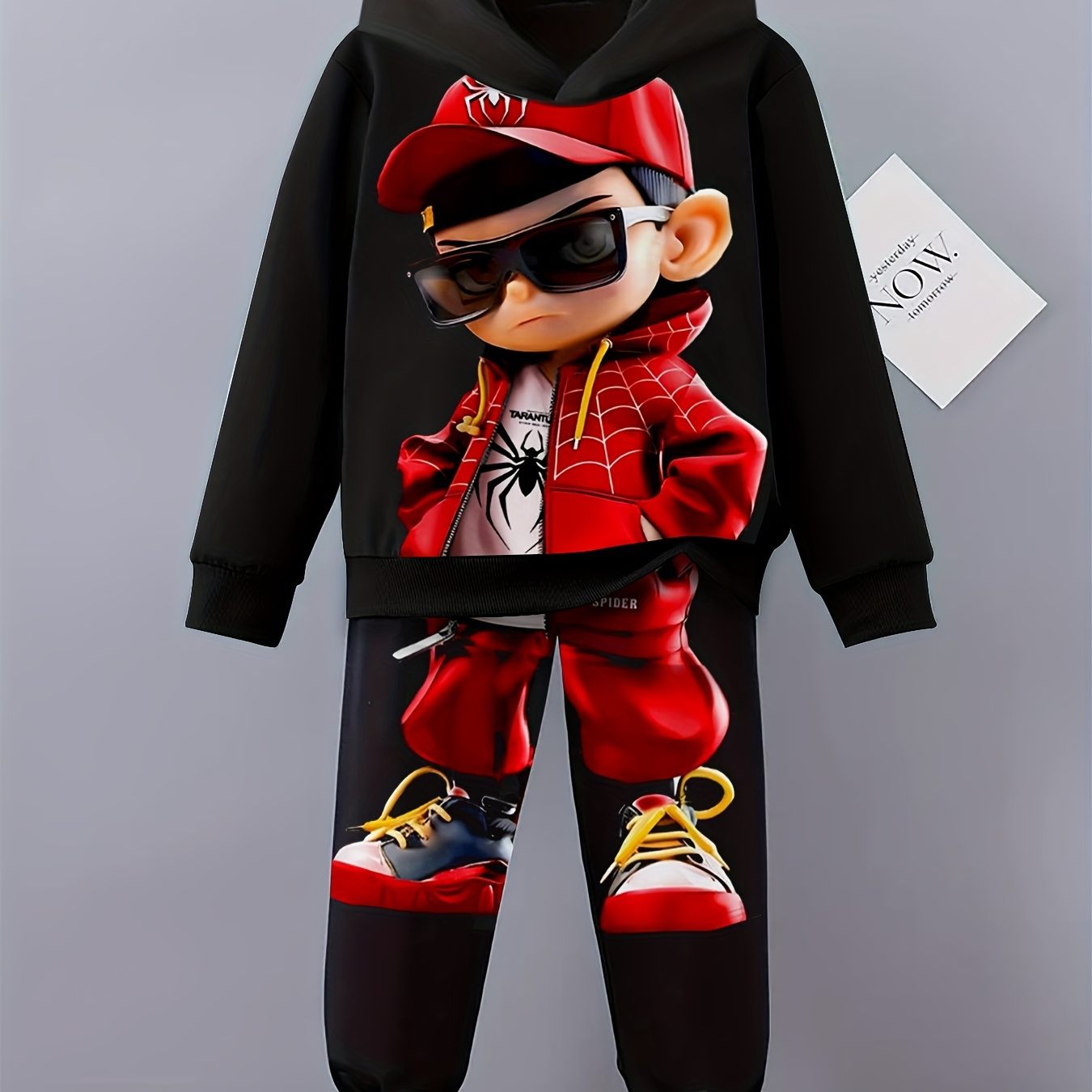 

Boys Fashion Two-piece Set, Cool Cartoon Character Print Long Sleeve Hooded Sweatshirt & Elastic Waist Pants, Casual Comfortable Versatile Outfits For Spring And Autumn