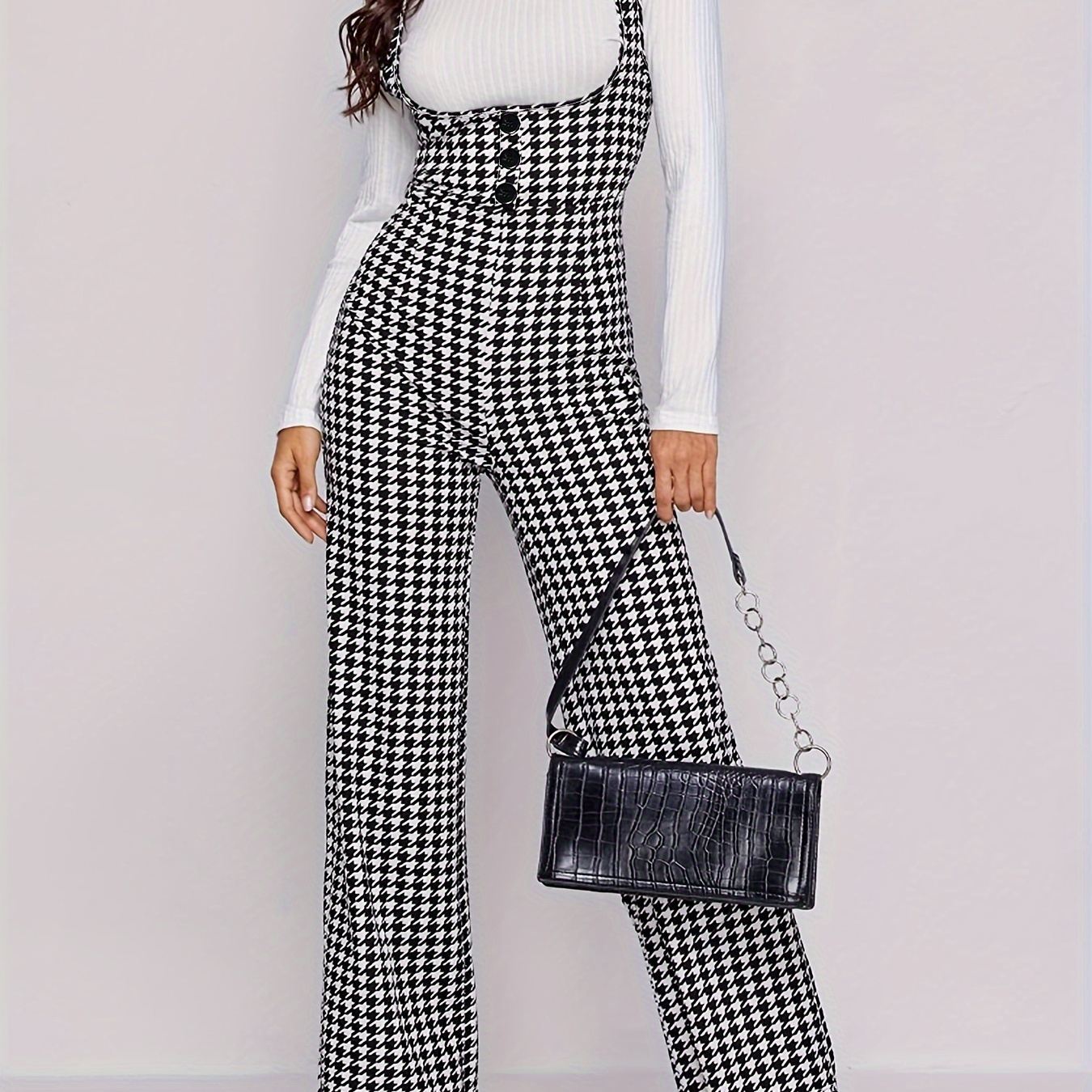 

Elegant Pattern Jumpsuit With Button Detail And Zipper Closure, Knit Fabric, Polyester, Adult Wear