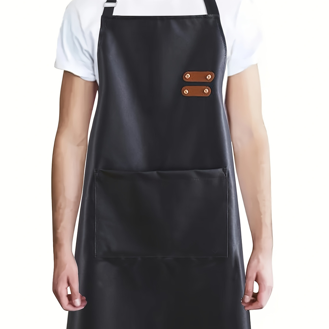 

Polyester Chef Apron With Pocket - Basic Solid Color, Non-stretch, Pu Synthetic Leather Work Apron For Cooking, Grill, And Shop Utility - Unisex Protective Workwear