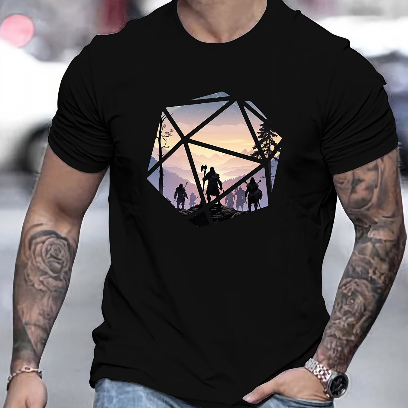 

Viking People On A Dice Print T Shirt, Tees For Men, Casual Short Sleeve T-shirt For Summer