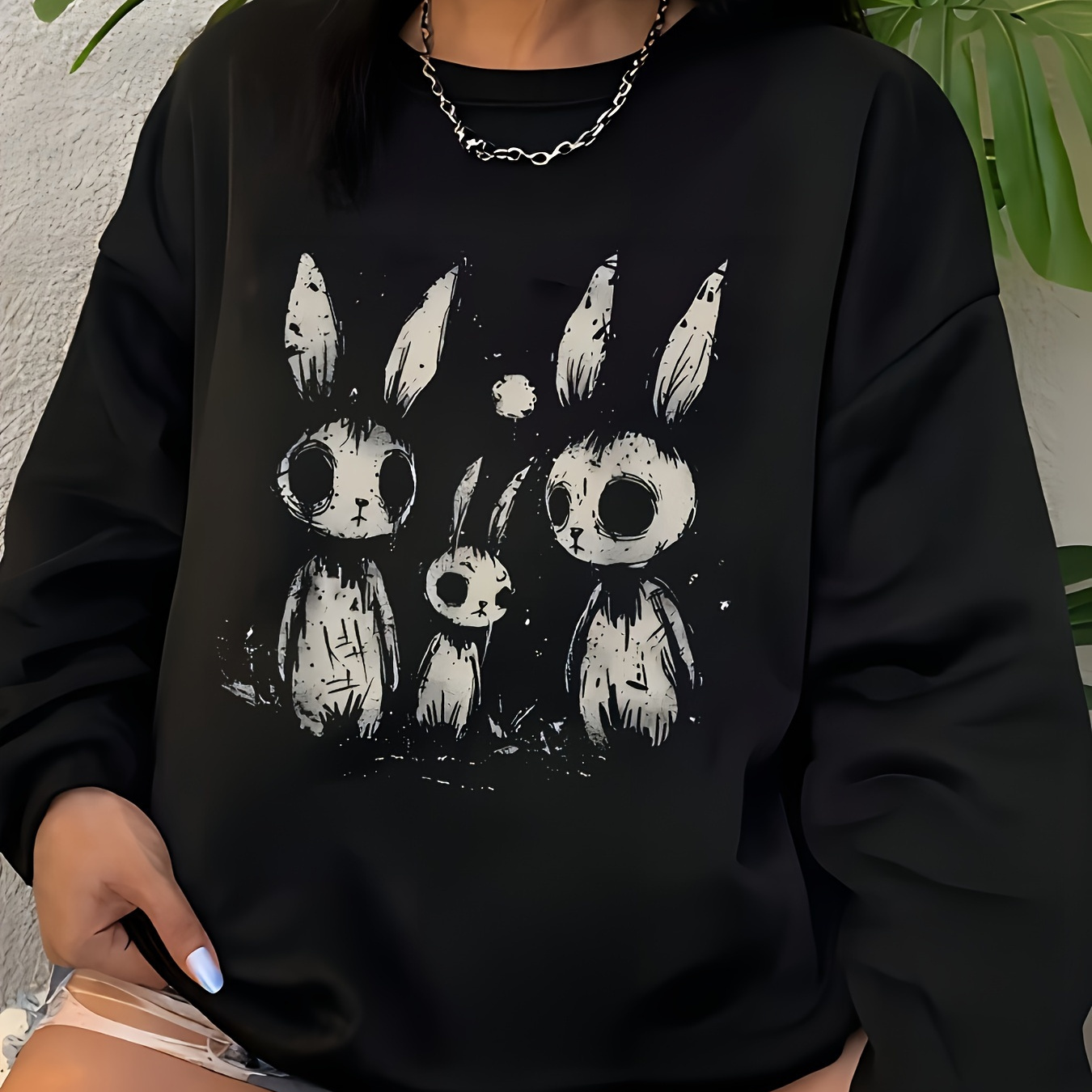 

Sweat-shirt gothique pour femme, style Y2K, polyester, col rond, mi-extensible, longueur standard, manches longues, toutes , pull-over, tissu tricoté, imprimé animal.