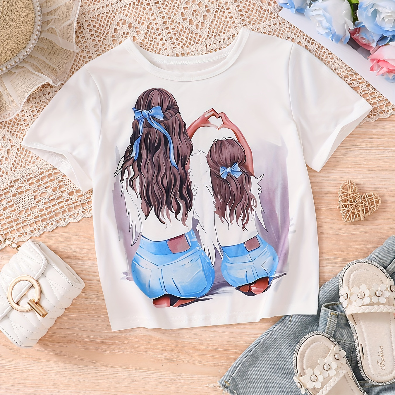 

Girls Anime Mother & Daughter Graphic Print Short Sleeve Tee For Mother's Day