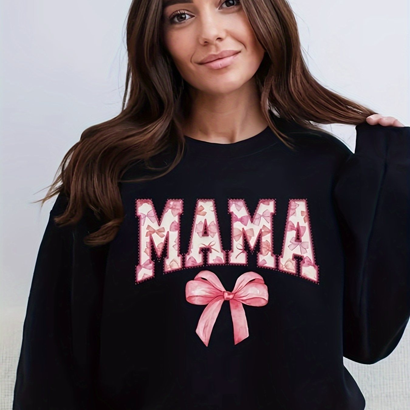 

Women's Casual Crew Neck Long Sleeve Sweatshirt With Alphabet Print, 100% Polyester Knit Fabric, – "mama" Graphic Pullover