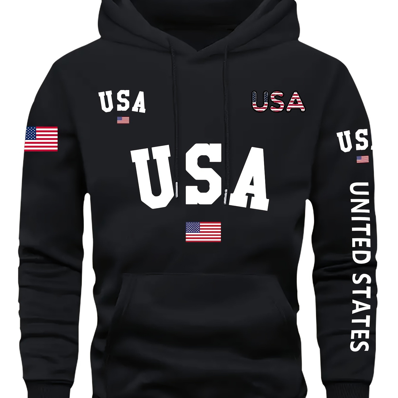 

Usa Design Print, Men's Fashion Casual Hoodie With Drawstring, Comfy Long Sleeve Pullover Hoodie, Ideal For Daily And Outdoor Wear