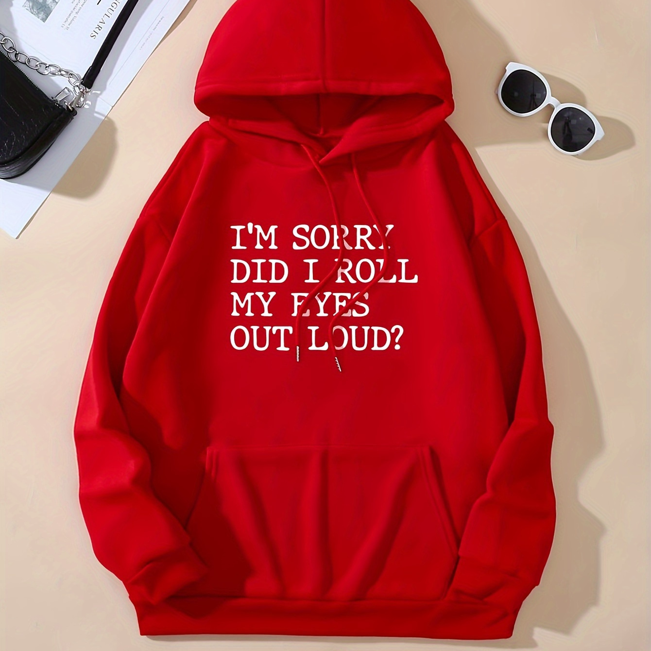 

Letter Print Simple Hoodie, Versatile Drawstring Kangaroo Pocket Hoodies Sweatshirt, Women's Clothing