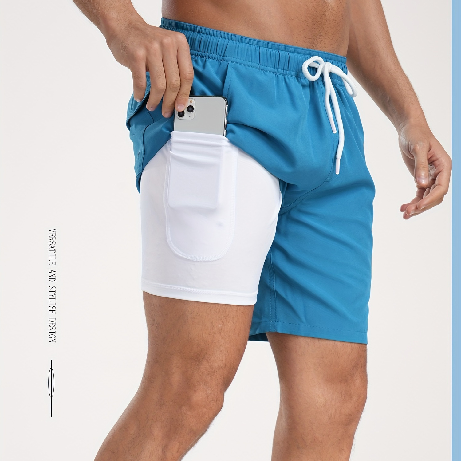 

Men' Board Shorts With Pockets, Athletic Quick Dry Slightly Stretch Drawstring Workout Shorts With Assorted Colors