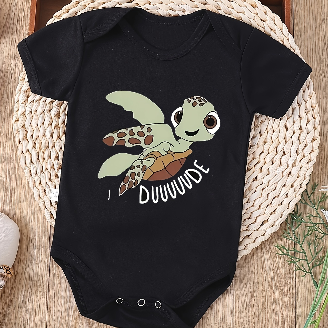 

Infant's "i Duuuude" Sea Turtle Print Bodysuit, Comfy Short Sleeve Onesie, Baby Boy's Clothing, As Gift