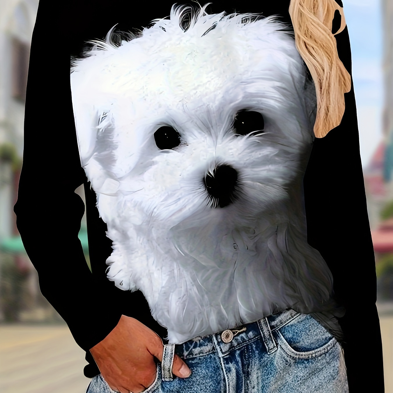 

Women's Casual Long Sleeve T-shirt With Adorable White , 100% Polyester, Round Neck - Machine Washable, Ideal For Spring/fall, Spring Fashion|long Sleeve Top|polyester Fabric