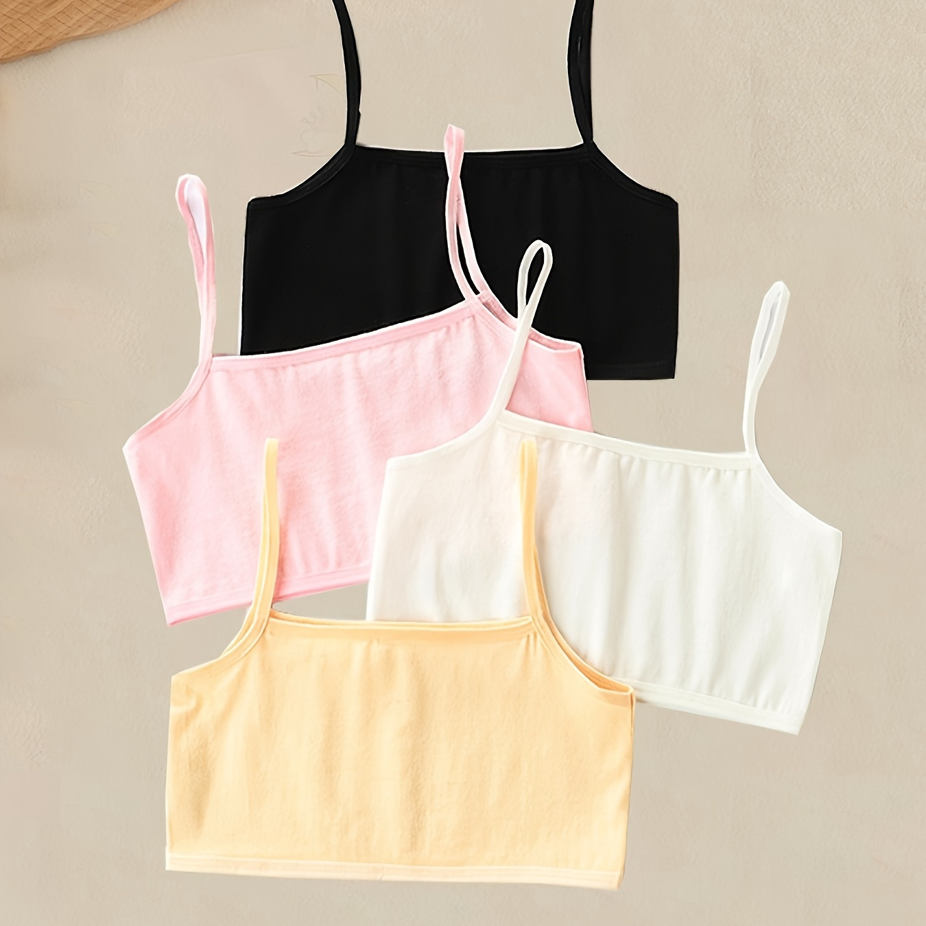 

4pcs Girls' Developmental Breathable Camisole, No Steel Ring Thin Breathable Sports Vest, Girls' Underwear Bra