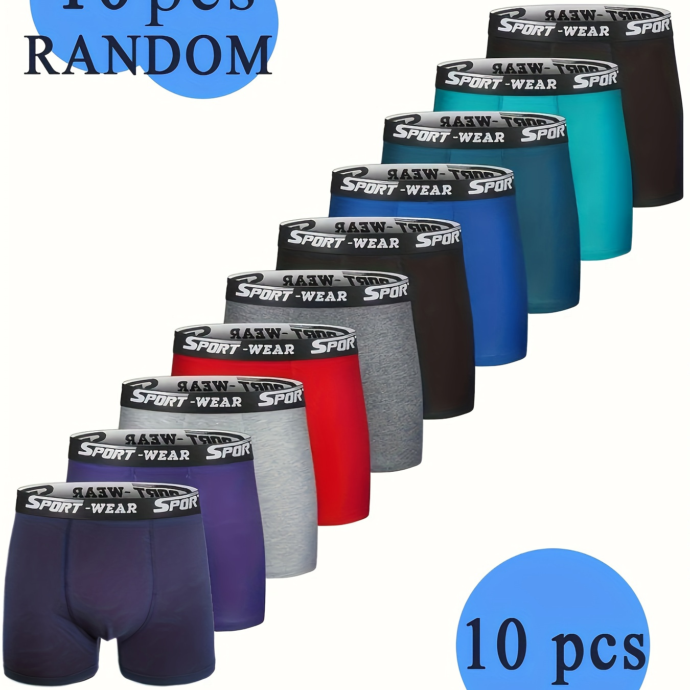 

10 Pcs Random Sport Wear Cotton Boxer Briefs - Soft, Stretchy, And Breathable For Daily Comfort