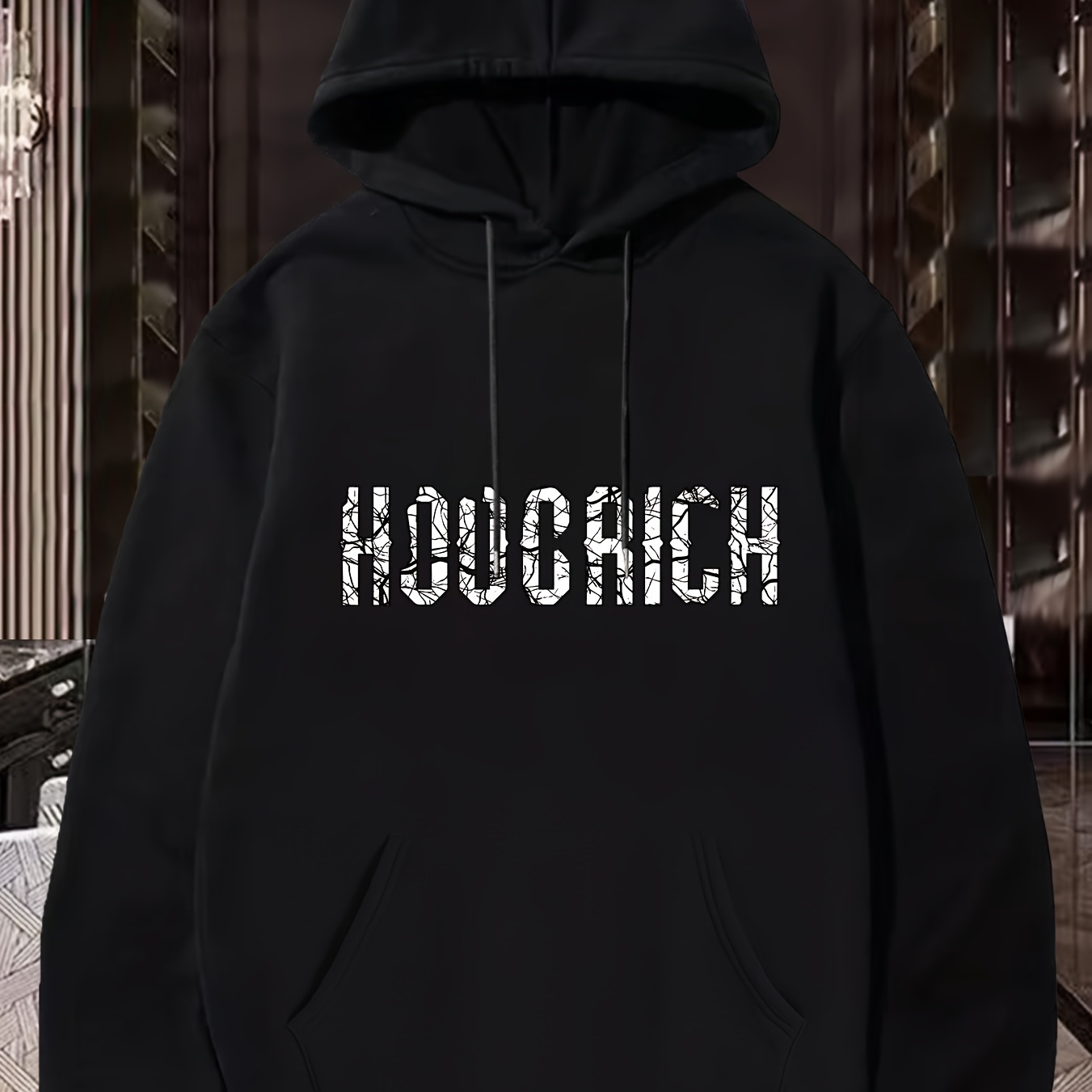 

Oversized Hoodie - 100% Polyester Sports Sweatshirt With Geometric Applique, Long Sleeve, Hooded, Knit Fabric, Regular Fit, Casual Hip-hop Style For Men
