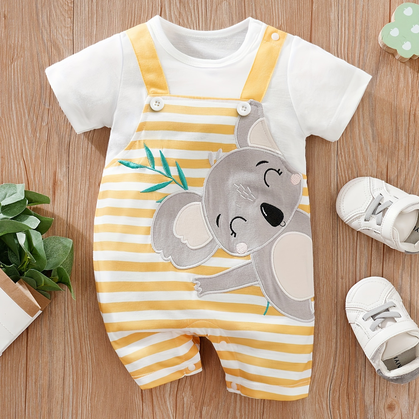 

Baby Boys Cute Koala Graphic Print Striped Short Sleeve Romper Jumpsuit Clothes