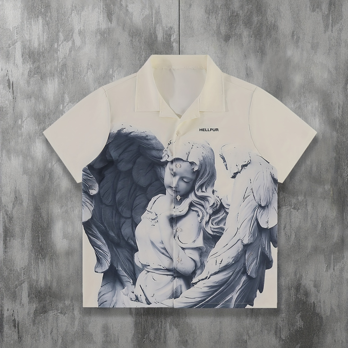 

Winged Girl 3d Graphic Print Men's Novelty Short Sleeve Button Down Lapel Shirt, Summer Outdoor