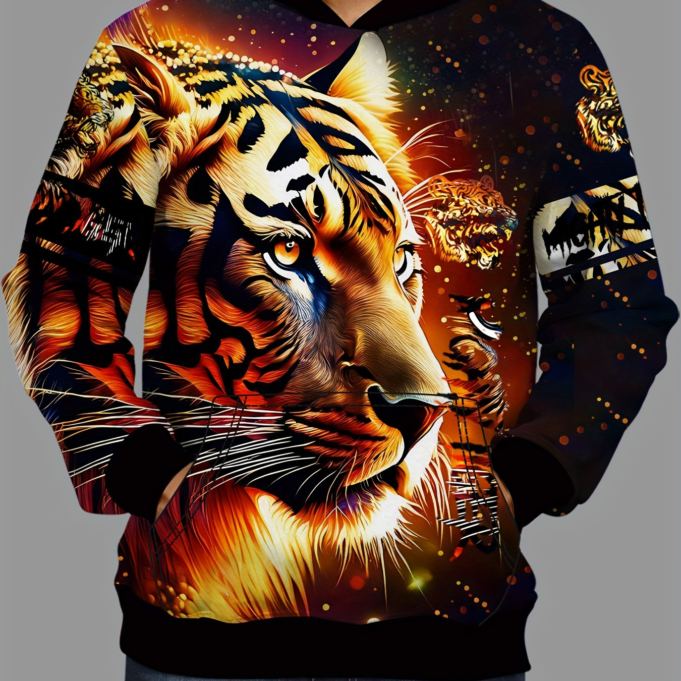 

Tiger 3d Print Hoodies For Men, Graphic Hoodie With Kangaroo Pocket, Comfy Loose Trendy Hooded Pullover, Mens Clothing For Autumn