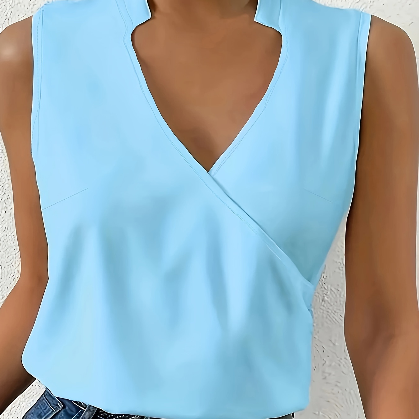 

Solid Color Surplice Neck Blouse, Elegant Sleeveless Blouse For Spring & Summer, Women's Clothing