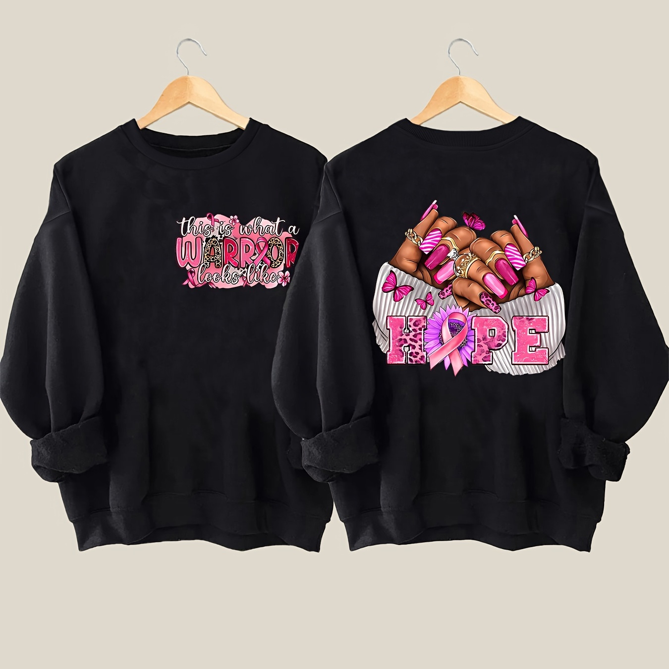 

Women's Casual Long Sleeve Crew Neck Sweatshirt - Breast Awareness Graphic, Soft Polyester , Machine Washable - Fall/winter