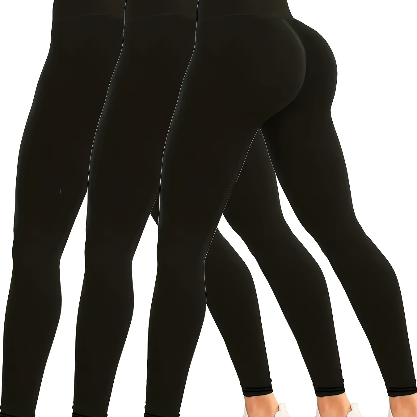 

3 Pieces Of 's Leggings, High-waisted Design With Simple Lines, Fashionable And Versatile