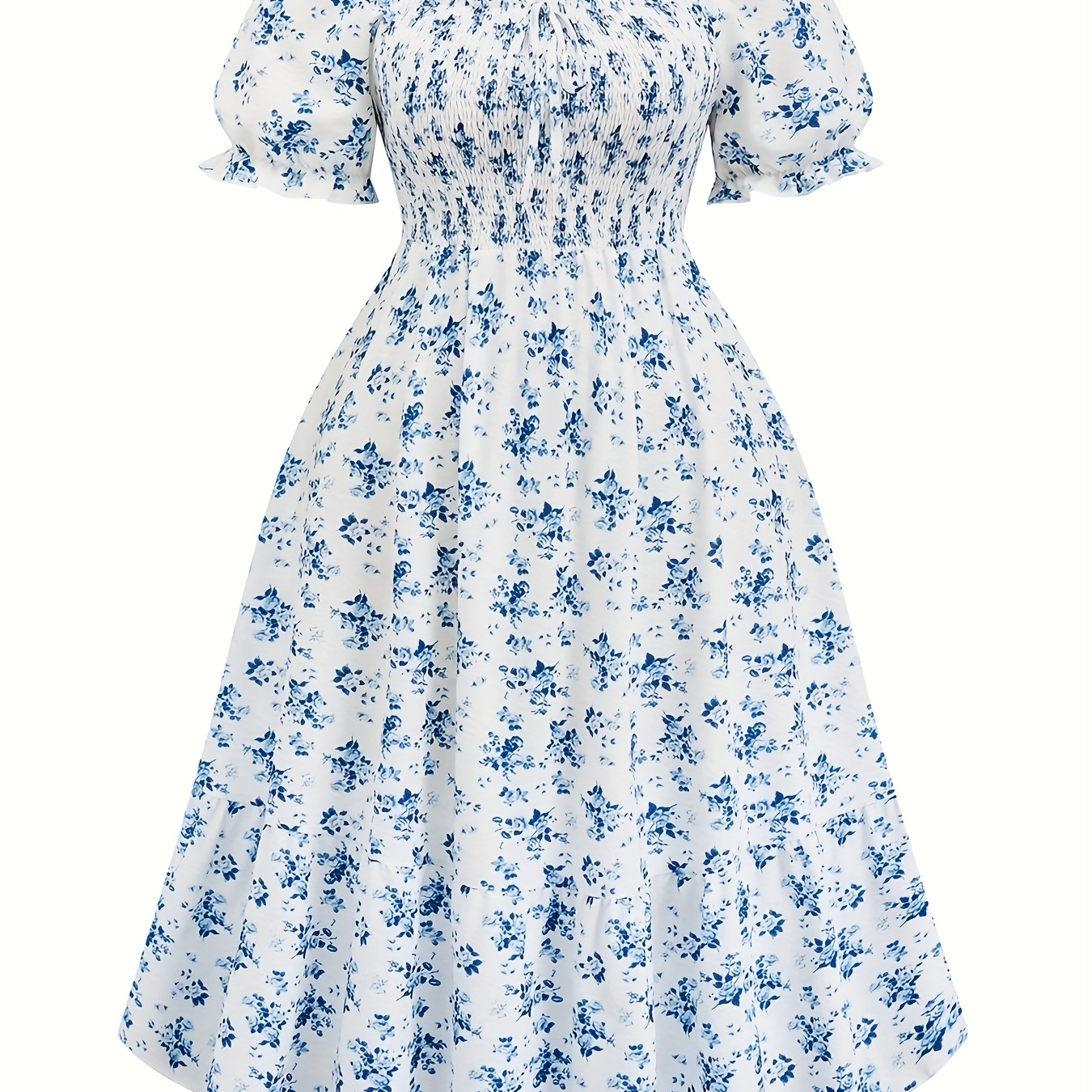 

Robe fleurie à taille froncée grande taille, robe à et manches courtes à sur le devant pour et l'été, vêtements grande taille pour femmes