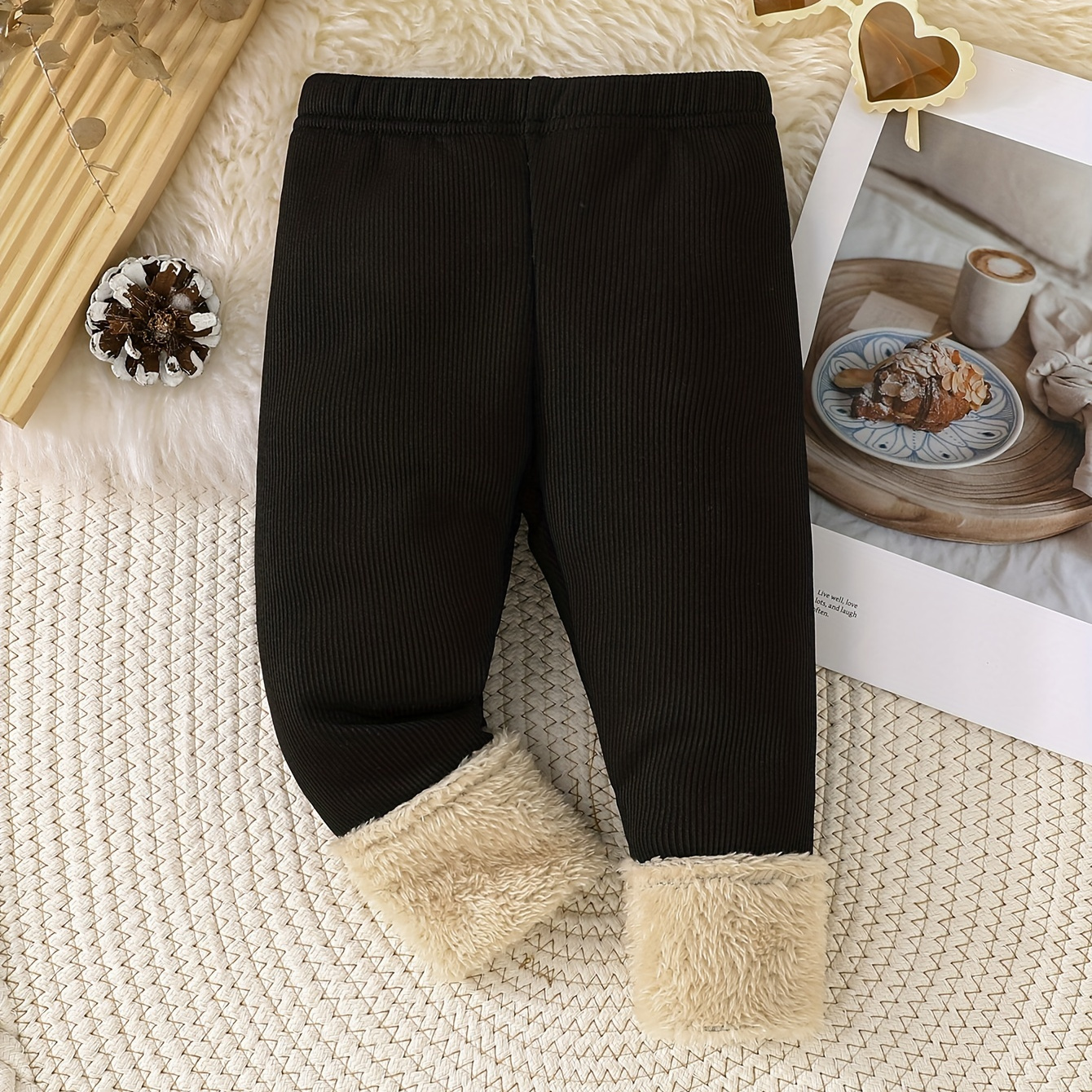 

Baby's Warm Fuzzy Splicing Pants, Casual Elastic Waist Trousers, Toddler & Infant Girl's Clothing For Fall Winter