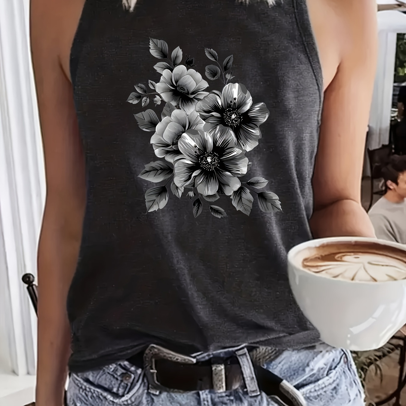 

Print Top, Casual Crew Neck Sleeveless Summer Top, Women's Clothing