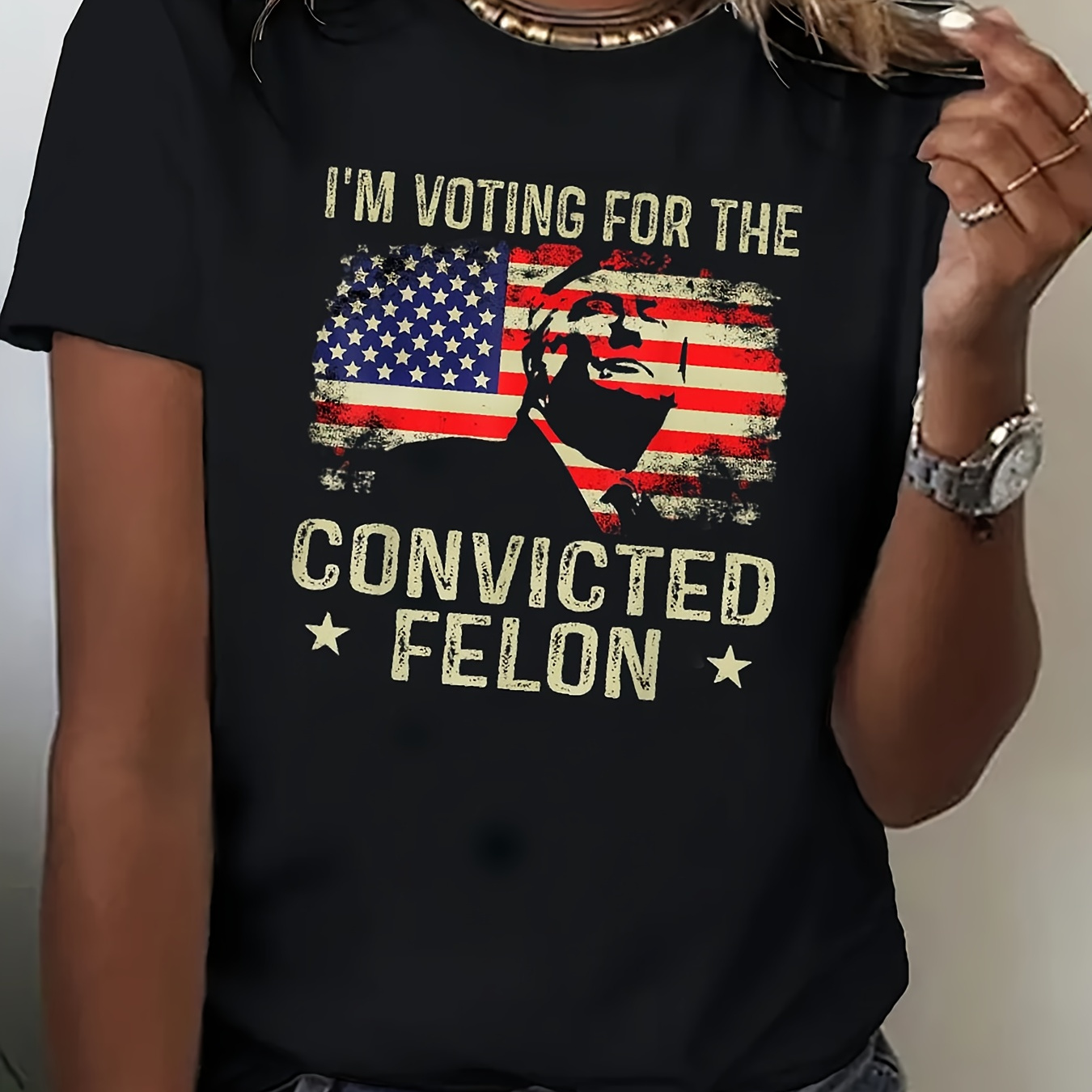 

I'm Voting For The Convicted Tees T-shirt Crew Neck T-shirt Casual Short Sleeve Top For Summer Women's Clothing Tee T-shirts