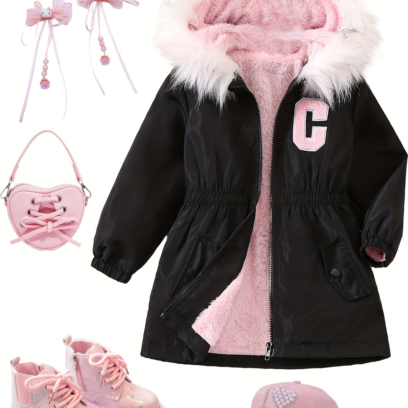 

Girls Plush Fleece Spring/ Fall Parkas Versatile & Fashion Outdoor Hooded Jacket Coat