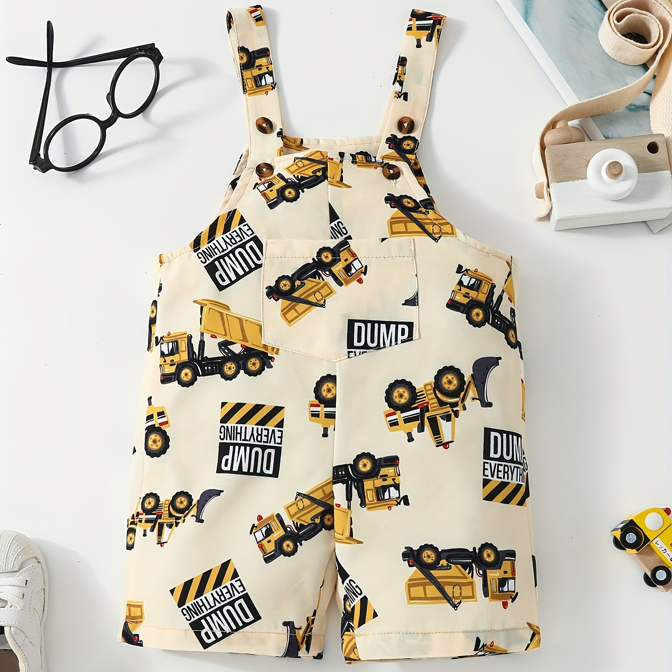 

Cute Cartoon Full Print Car Pattern Jumpsuit Shorts For Boys And Girls, Newborn Baby Strap Jumpsuit For Boys And Girls, Summer Walking