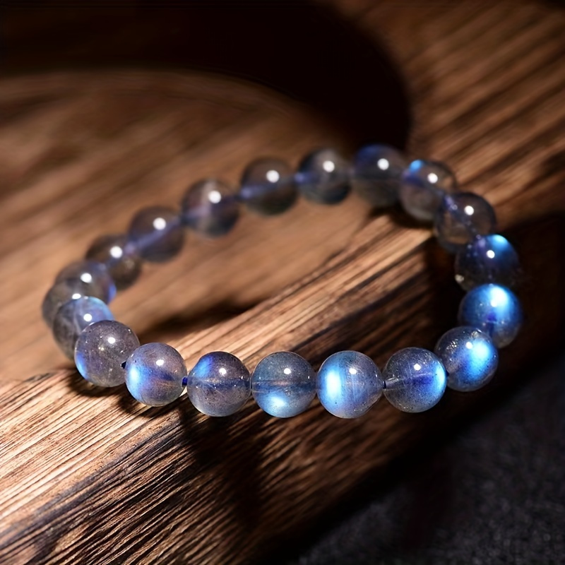 

1pc, Handmade Blue Light Stone Bracelet With Grey Moonlight Glitter - Creative Gift For Birthdays, Parties, And Art Crafts