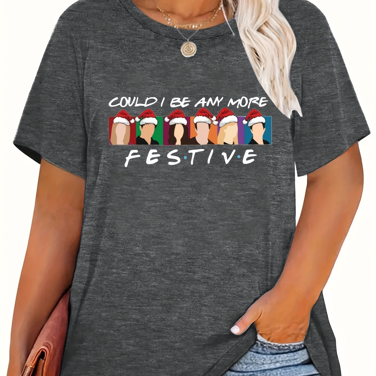 

Plus Size Christmas Graphic Tee - Comfy Polyester & Spandex , Crew Neck, Short Sleeve - Women'