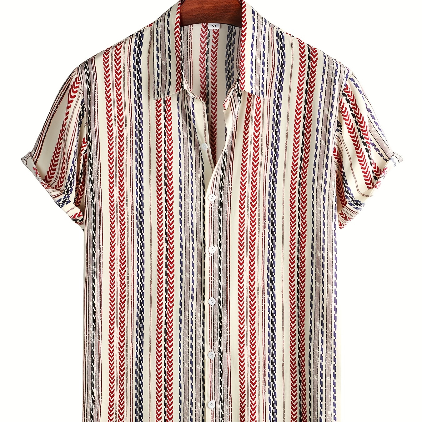

Men's Vintage Lapel Shirt - Casual Button Up Short Sleeve With Vertical Stripes And Geometric Graphics For Spring And Fall Outdoor Activities