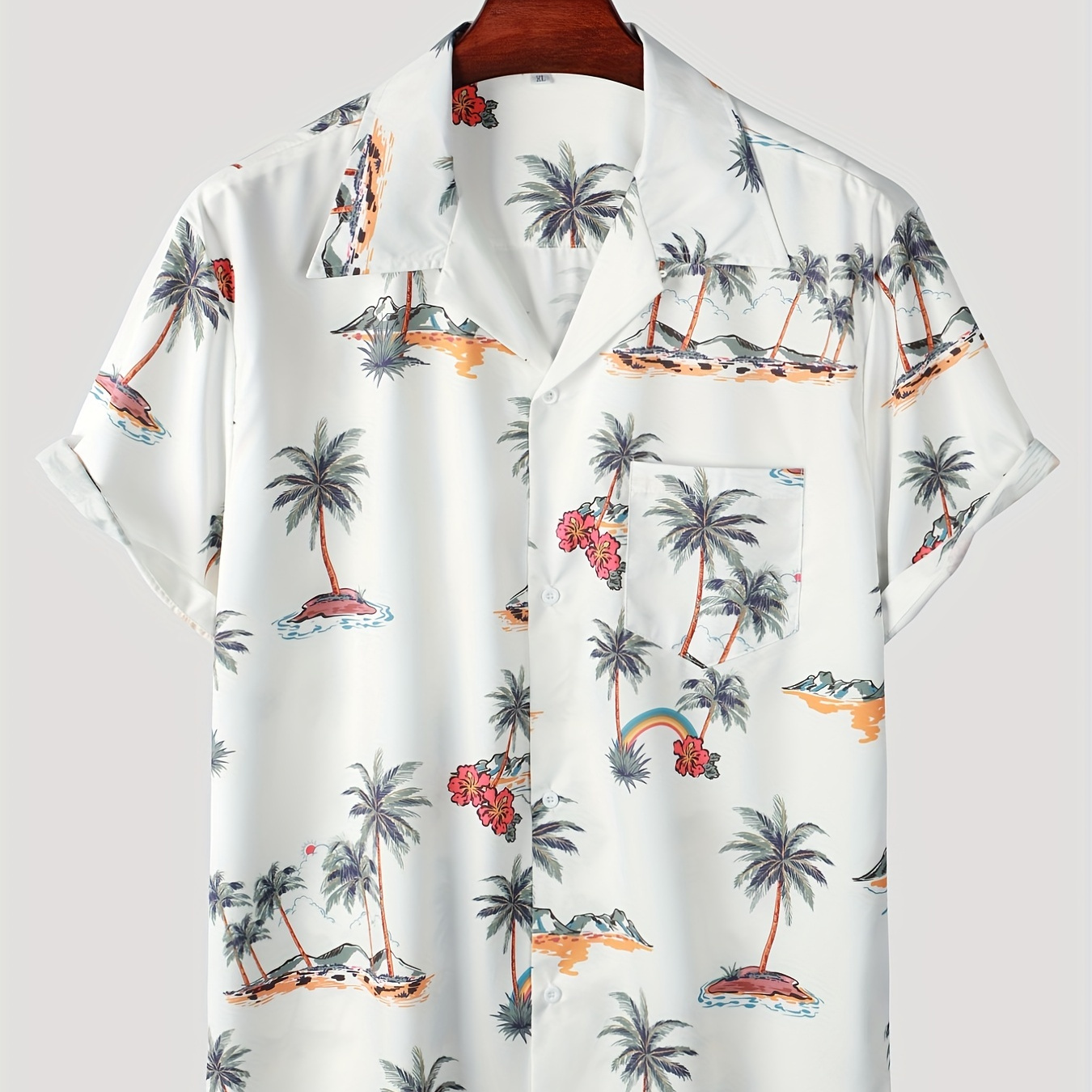 Men's Hawaiian Shirt - Palm Tree Print, Casual Button Up Short Sleeve for Summer Vacation and Resort Wear