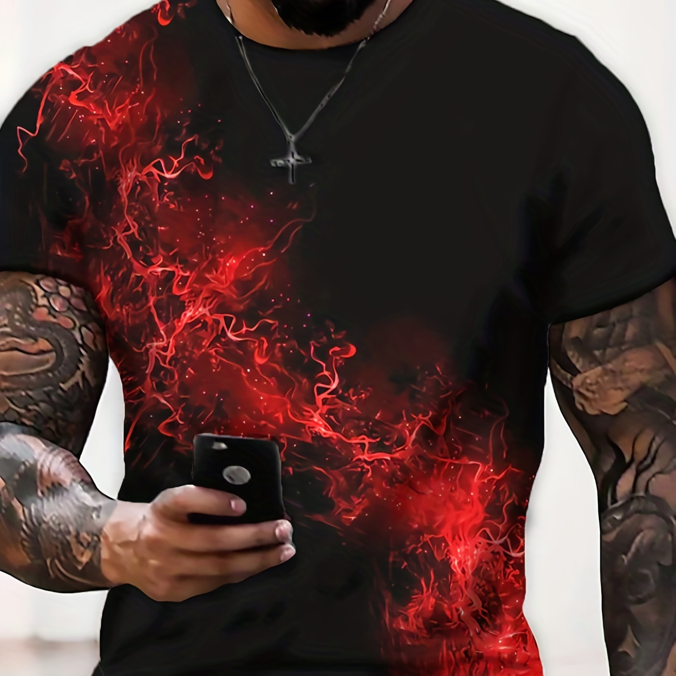 Stylish 3D Digital Pattern Print Graphic T-shirts, Causal Tees, Short Sleeves Comfortable Pullover Tops, Men's Summer Clothing