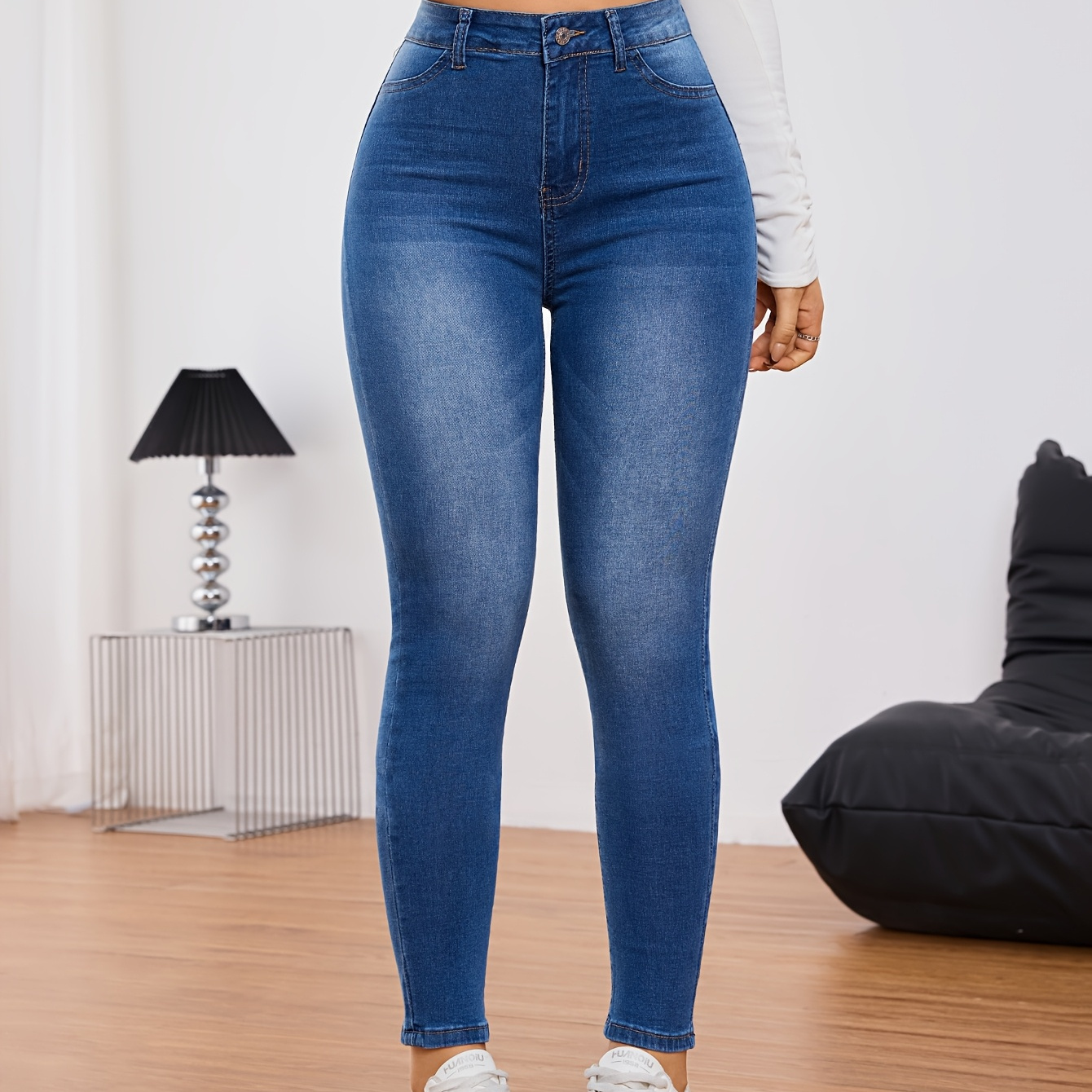 

Women's Slim-fit Stretch Denim Jeans - Blue, Mid-rise With Pockets, Comfortable , Machine Washable For All