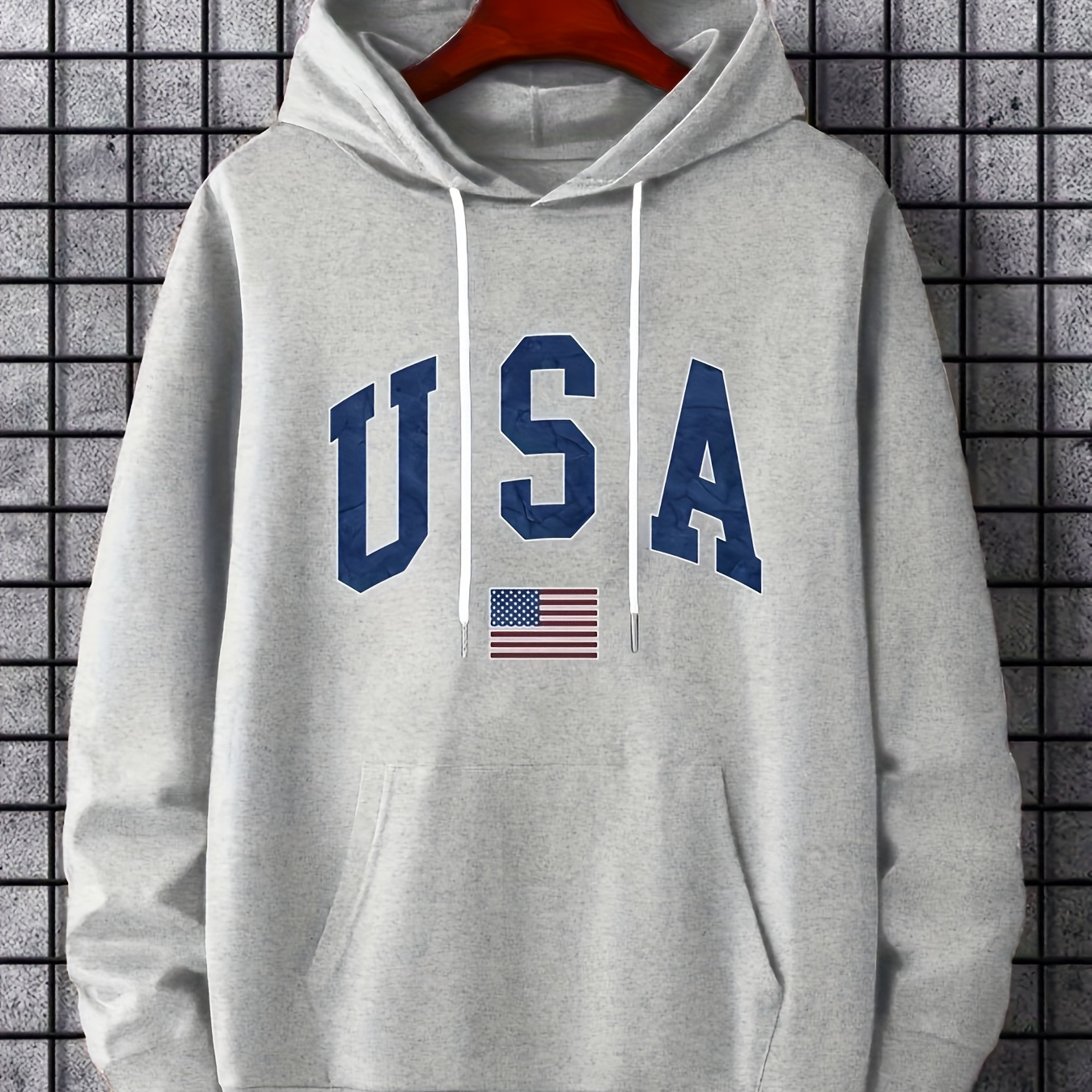 

Men's Long Sleeve Usa Flag Pattern Print, Hoodies Street Casual Sports And Fashionable With Kangaroo Pocket Sweatshirt, Suitable For Outdoor Sports, For Autumn And Winter, Fashionable And Versatile