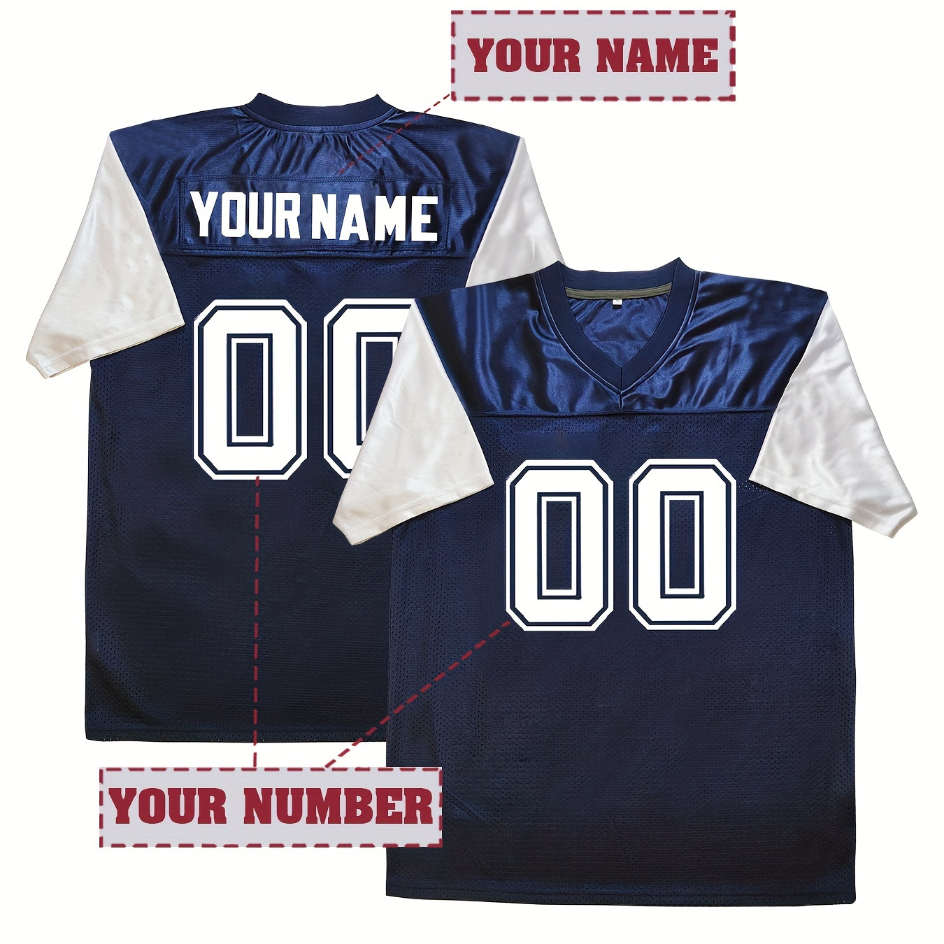 

Boy's Color Blocking Personalized Football Jersey - Customizable Name And Number Embroidery Short Sleeve V Neck T-shirt, Quick-drying Fitness Sports Rugby Set As Gift