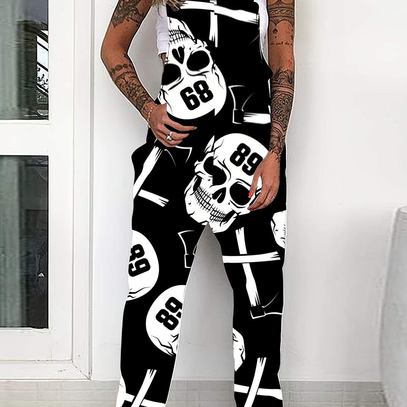 Plus Size Halloween Goth Pants Women's Plus Allover Skull - Temu Germany