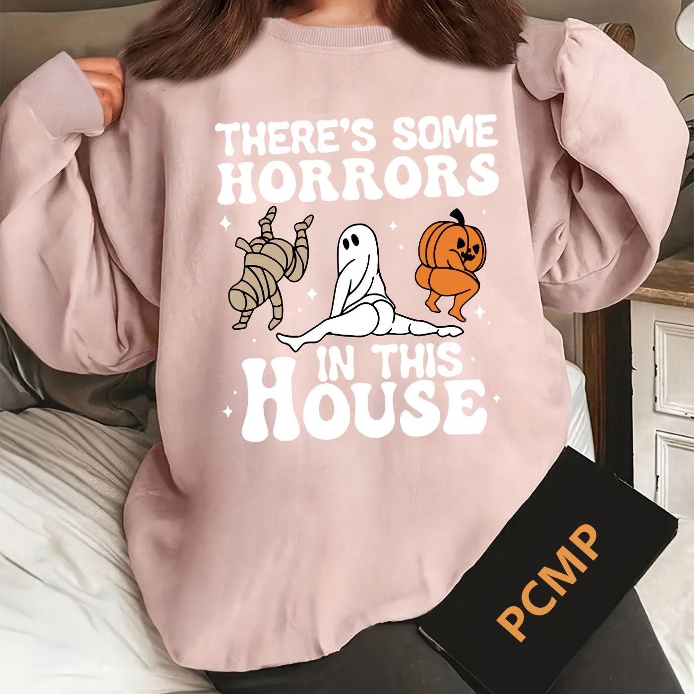 

Plus Size Print Pullover Sweatshirt, Casual Long Sleeve Crew Neck Sweatshirt For Fall & Spring, Women's Plus Size Clothing