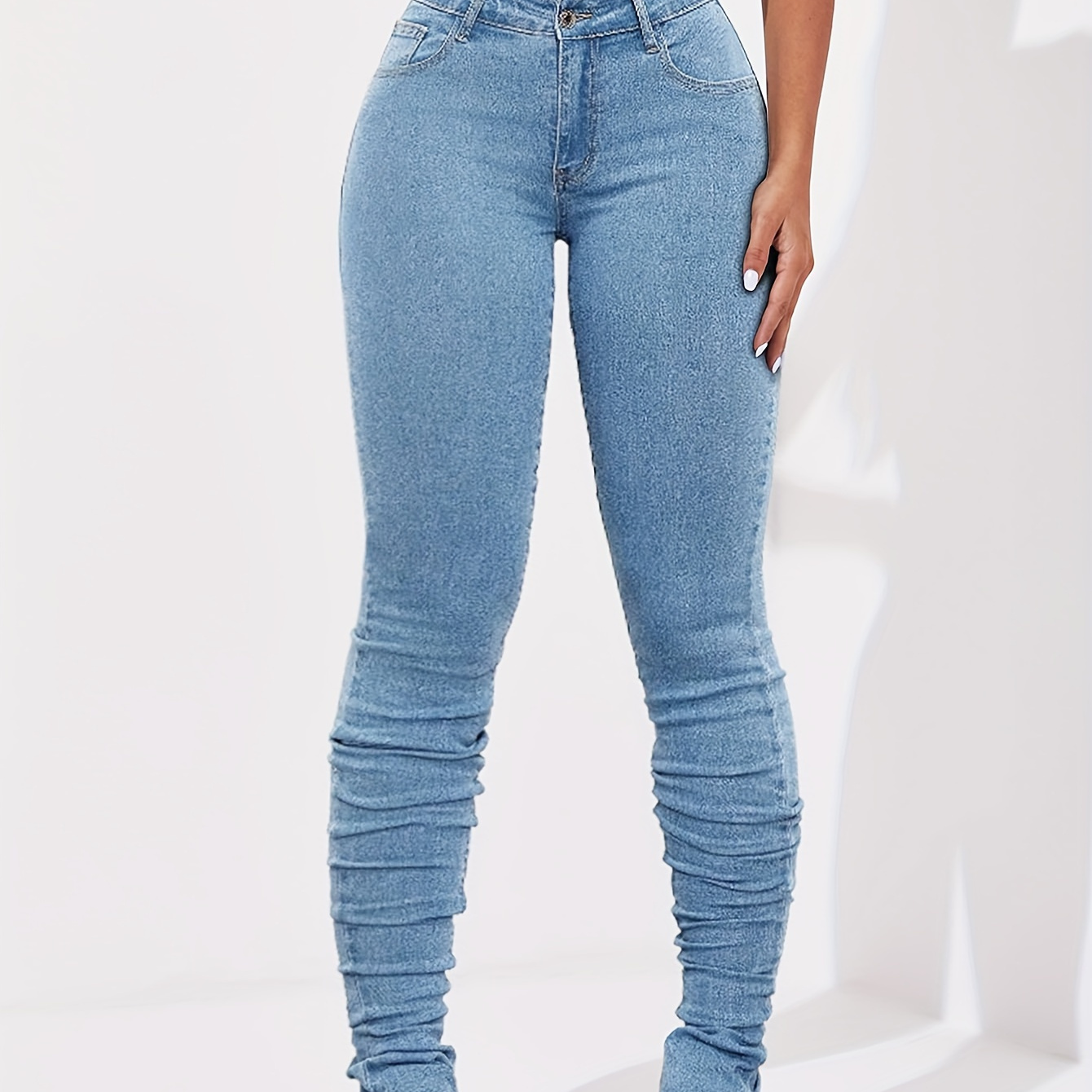 

Women's High-waisted Skinny Jeans, 85% Polyester 15% Elastane, Solid Color, High Stretch, Slim Fit, , , Button Fly, Long Length, Washed Detail, 280gsm Fabric Weight