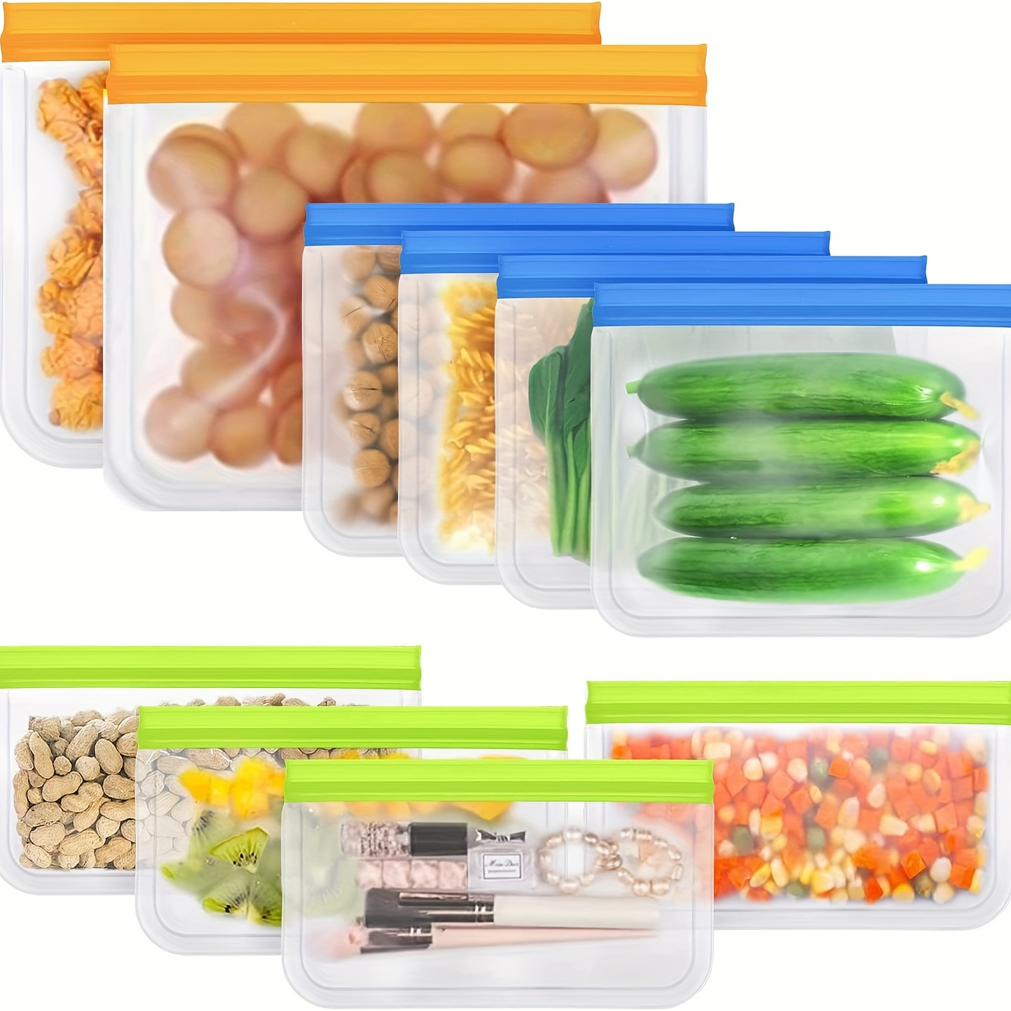 10 Pack Reusable Ziplock Bags Silicone, Leakproof Reusable Freezer Bags,  BPA Free Reusable Food Storage Bags for Lunch Marinate Food Travel (Clear)  