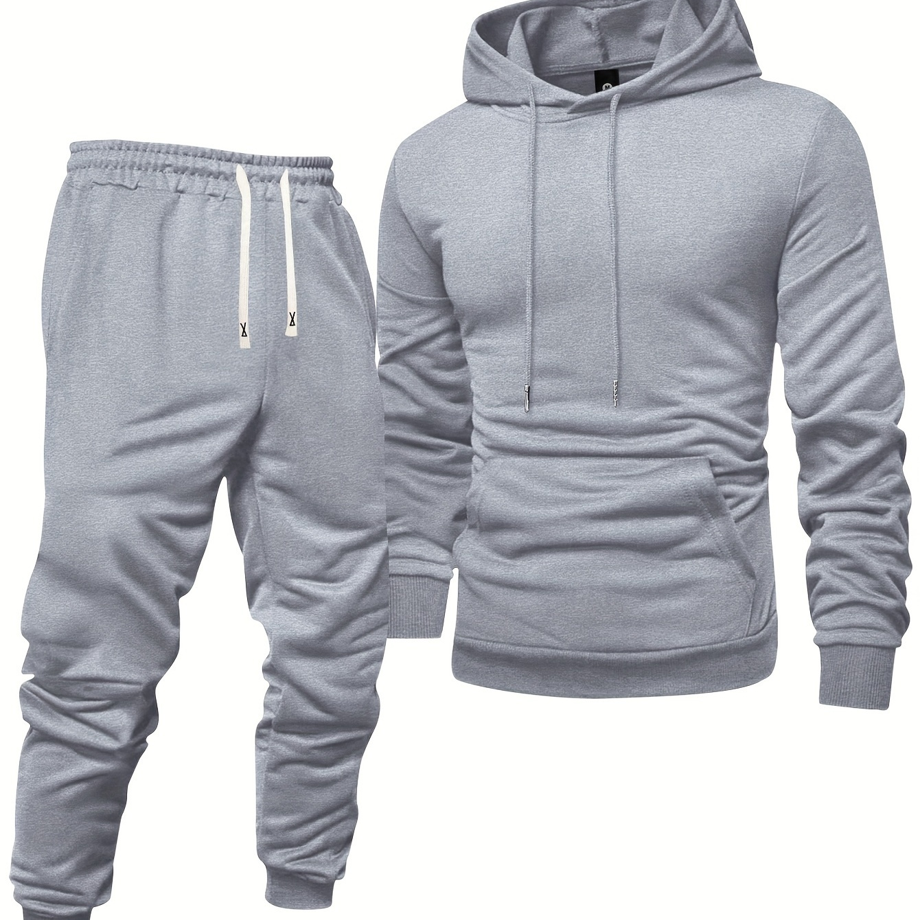 

[customer ] Men's Casual Sportswear Set - Long Sleeve Hoodie & Drawstring Joggers, Solid Color, Polyester , Machine Washable - Spring/fall